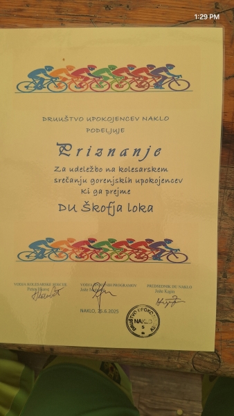 Srečanje kolesarjev DU Gorenjske in kolesarjenje do Vodic in na preste